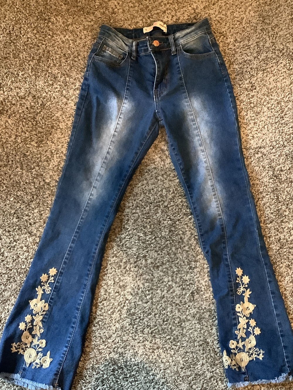 Girls' Size 12 Denim Diva Dark Blue Embroidered Flare Jeans